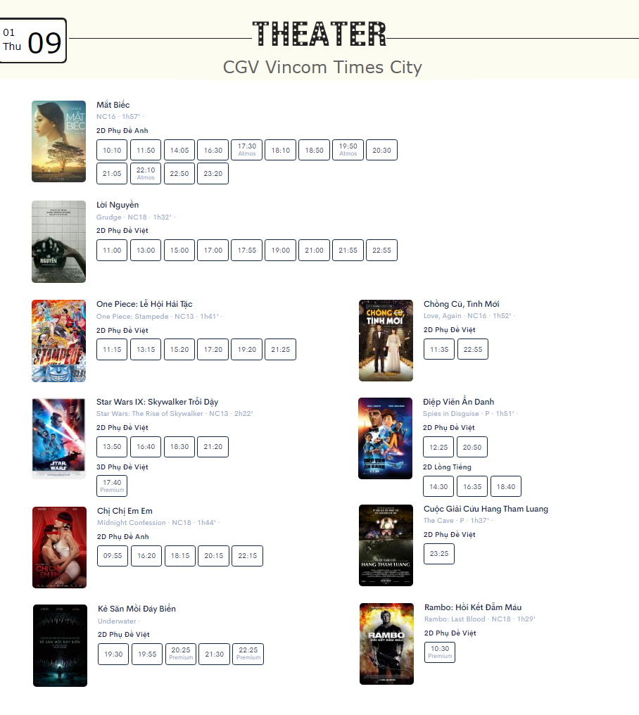 Lịch chiếu phim ngày mai (9/1) tại một số rạp CGV Hà Nội - Ảnh 7. Lịch chiếu phim ngày mai (9/1) tại một số rạp CGV Hà Nội - Ảnh 7.