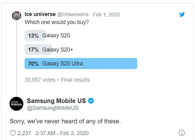 Phát ngôn viên Samsung phủ nhận chẳng có Galaxy S20, S20 Plus hay S20 Ultra nào được ra mắt? - Ảnh 1. Phát ngôn viên Samsung phủ nhận chẳng có Galaxy S20, S20 Plus hay S20 Ultra nào được ra mắt? - Ảnh 1.