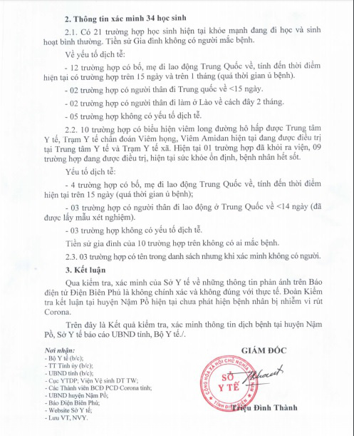 Sở Y tế Điện Biên bác bỏ thông tin 36 giáo viên và học sinh có biểu hiện nghi nhiễm corona - Ảnh 1. Sở Y tế Điện Biên bác bỏ thông tin 36 giáo viên và học sinh có biểu hiện nghi nhiễm corona - Ảnh 1.