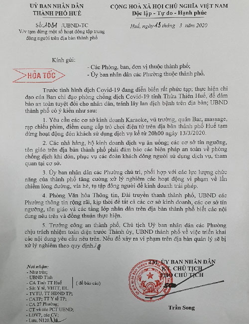 TP Huế cho tạm dừng kinh doanh bar, vũ trường để chống dịch Covid-19 - Ảnh 1. TP Huế cho tạm dừng kinh doanh bar, vũ trường để chống dịch Covid-19 - Ảnh 1.