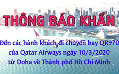 TP HCM ra thông báo khẩn cho hành khách đi trên chuyến bay QR970 cần đến bệnh viện kiểm tra gấp