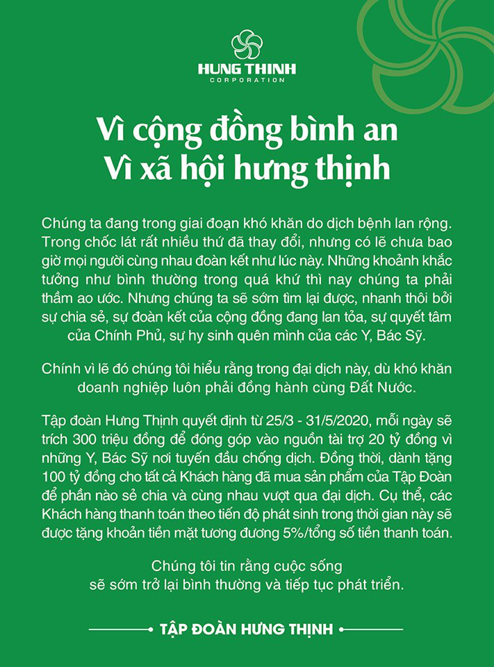 Tập đoàn Hưng Thịnh tặng 20 tỉ đồng cho y bác sĩ tuyến đầu chống dịch, hỗ trợ 100 tỉ cho toàn bộ khách hàng - Ảnh 2. Tập đoàn Hưng Thịnh tặng 20 tỉ đồng cho y bác sĩ tuyến đầu chống dịch, hỗ trợ 100 tỉ cho toàn bộ khách hàng - Ảnh 2.