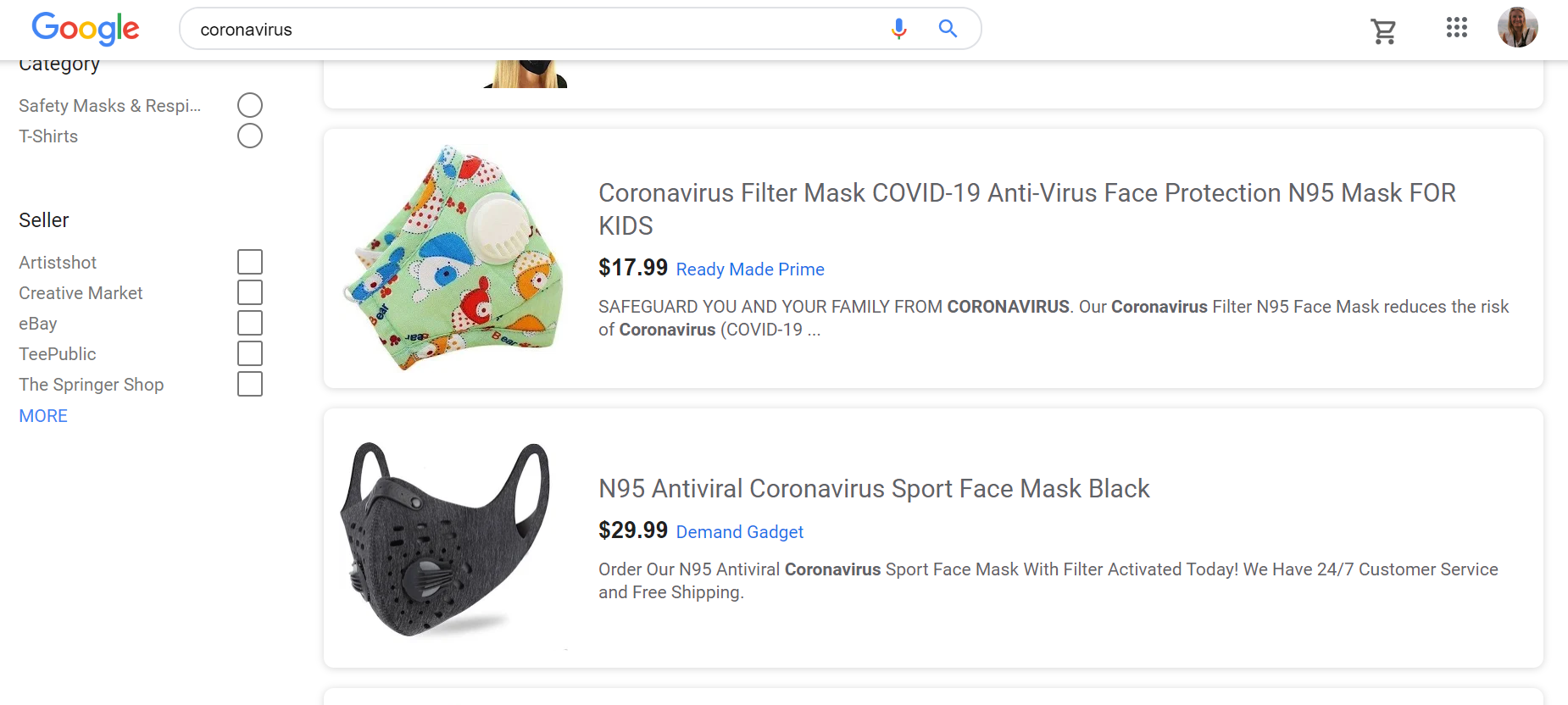 Google tuyên bố gỡ cấm lợi dụng dịch bệnh để trục lợi, nhưng quảng cáo khẩu trang vẫn xuất hiện trên nền tảng - Ảnh 1.