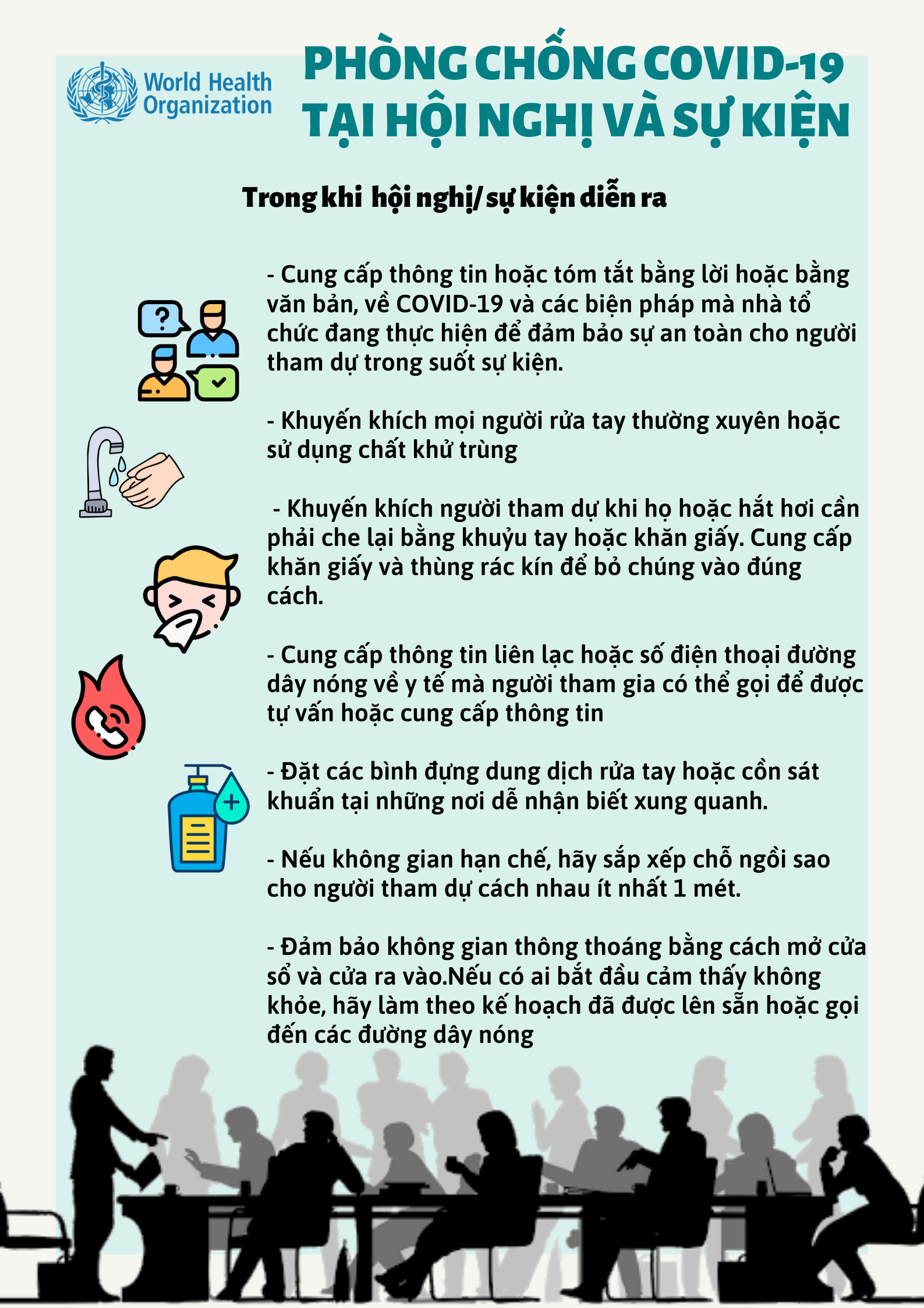 WHO khuyến cáo cách phòng chống COVID-19 tại nơi làm việc và khi tham dự hội nghị hoặc sự kiện - Ảnh 7. WHO khuyến cáo cách phòng chống COVID-19 tại nơi làm việc và khi tham dự hội nghị hoặc sự kiện - Ảnh 7.