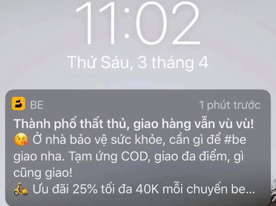 Gửi tin nhắn quảng cáo ‘thành phố thất thủ', hãng gọi xe công nghệ Be chính thức lên tiếng xin lỗi - Ảnh 1. Gửi tin nhắn quảng cáo ‘thành phố thất thủ', hãng gọi xe công nghệ Be chính thức lên tiếng xin lỗi - Ảnh 1.