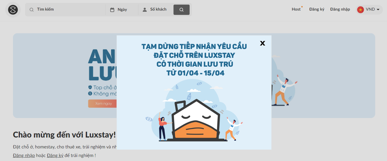 Luxstay tạm dừng tiếp nhận yêu cầu đặt chỗ để phòng chống dịch Covid-19 - Ảnh 1.