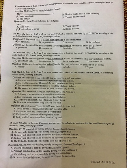nhieu thi sinh tu tin gianh diem cao mon tieng anh