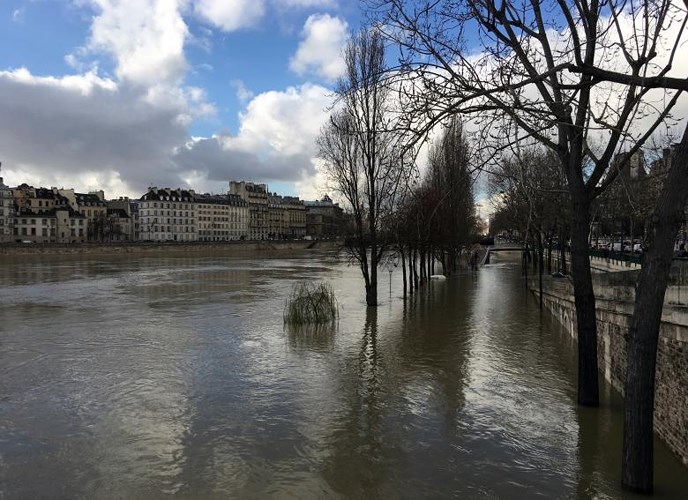 hinh anh dan phap cheo thuyen giua duong pho paris vi lut loi