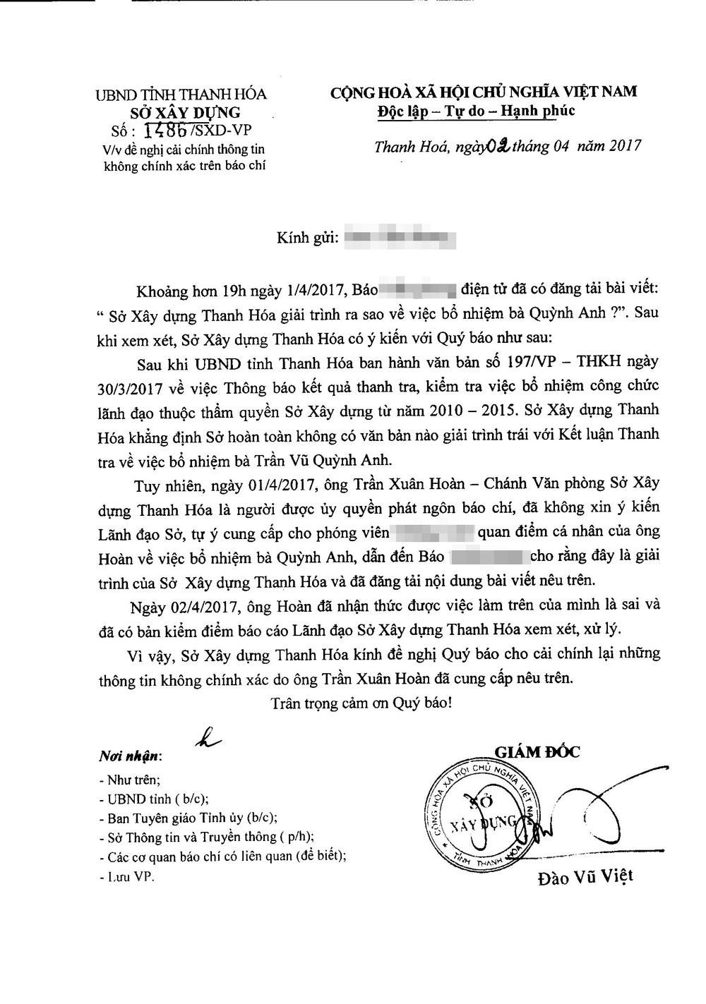 so xay dung thanh hoa khang dinh khong co giai trinh vu ba quynh anh