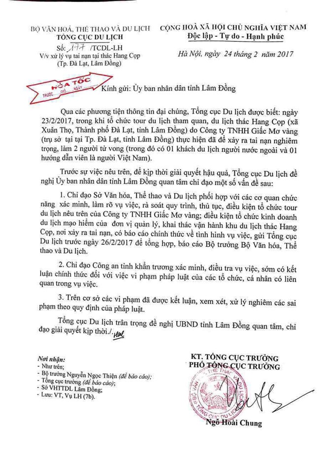tong cuc du lich yeu cau bao cao vu du khach tu nan tai thac hang cop