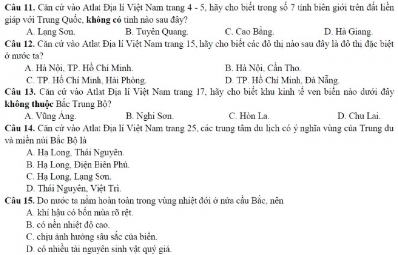 dap an de thi minh hoa 2017 mon dia ly