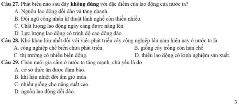 dap an de thi minh hoa 2017 mon dia ly