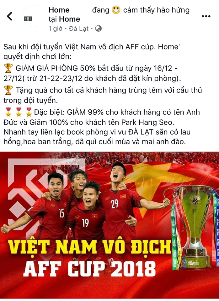 bao khuyen mai an theo giai vo dich aff cup khach ten park hang seo anh duc duoc giam den 100 gia phong o da lat