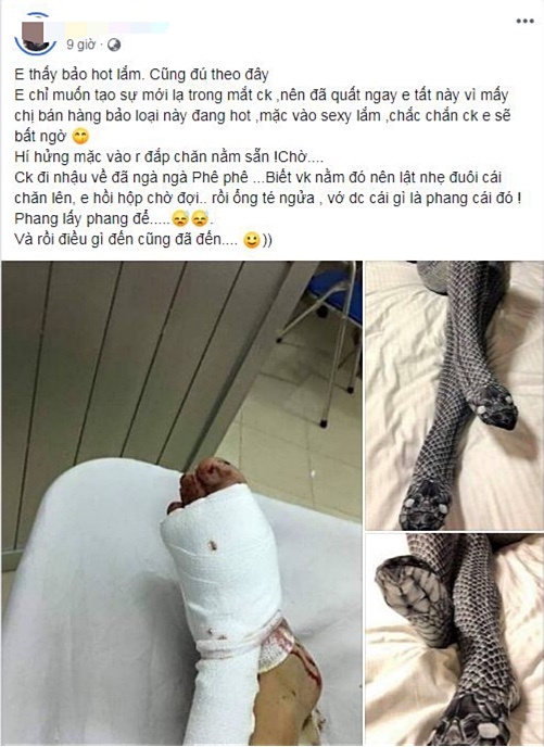 Xôn xao câu chuyện đầy bi hài của cô gái trẻ đi tất hình da rắn để quyến rũ chồng xon xao cau chuyen day bi hai cua co gai tre di tat hinh da ran de quyen ru chong