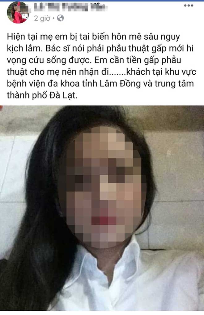 su that dang sau dong trang thai ban than lay tien chua benh cho me tren facebook