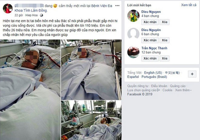 su that dang sau dong trang thai ban than lay tien chua benh cho me tren facebook