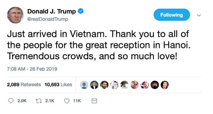 tong thong trump cam on tat ca nguoi dan vi su don tiep tuyet voi o ha noi