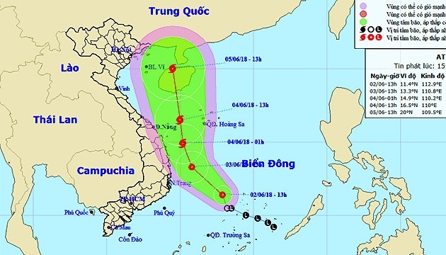 ap thap nhiet doi cach quan dao truong sa 160km ve phia tay suc gio giat cap 9
