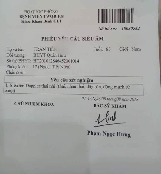 su that ve phieu sieu am thai nhi duoc cap cho cu ong 85 tuoi