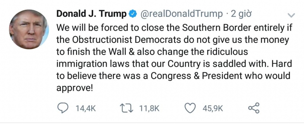 tong thong trump de doa dong cua toan bo bien gioi voi mexico