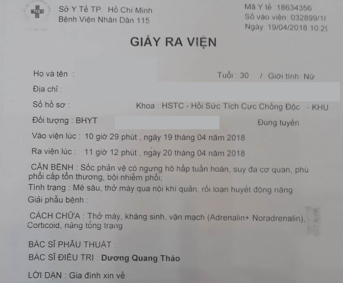 nu benh nhan chet bat thuong sau khi chich thuoc chua di ung