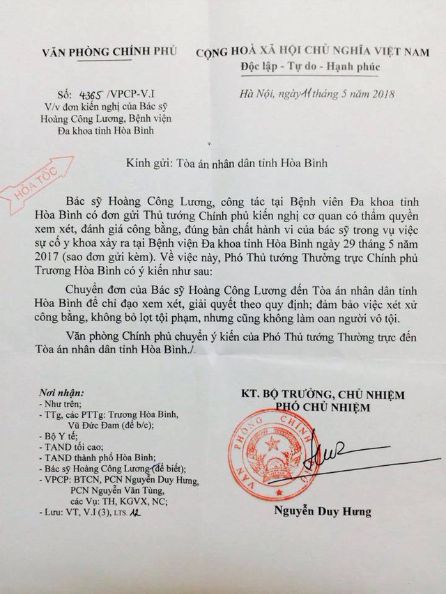 pho thu tuong truong hoa binh da nhan duoc tam thu cua bac si hoang cong luong