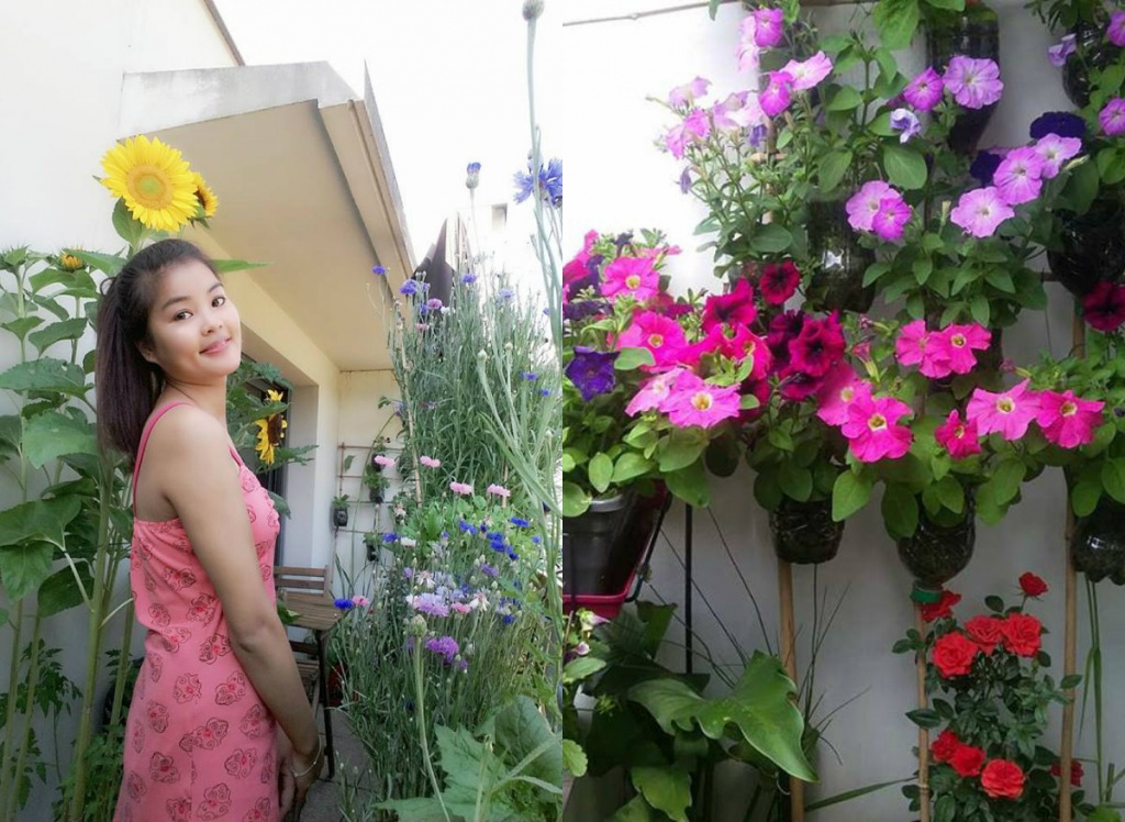 ban cong 6m ngap tran hoa va rau xanh cua co vo viet o phap