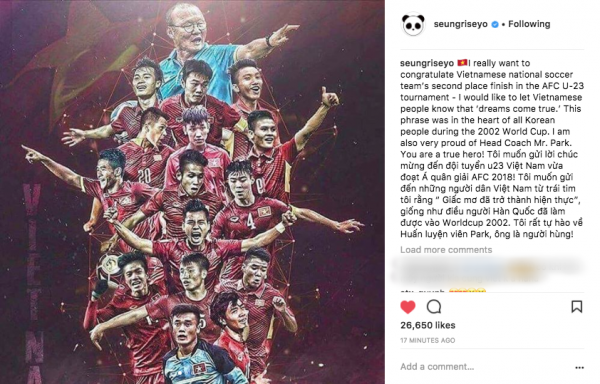 seung ri bigbang bat ngo dang anh chuc mung doi tuyen u23 bang tieng viet