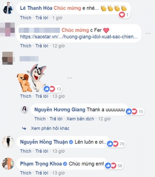 hang loat sao viet phat cuong chuc mung huong giang idol can quet thanh cong dem thi ban ket