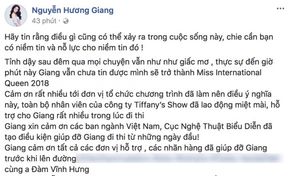 he lo ly do khien huong giang chon tieng me de cho phan thi ung xu tai hoa hau chuyen gioi quoc te
