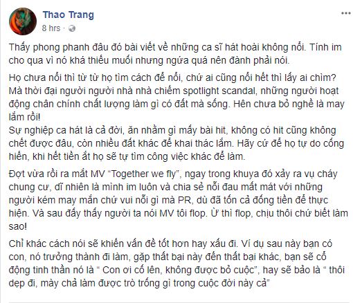 thao trang thai trinh bay to buc xuc khi bi gan mac ca si hat mai khong noi