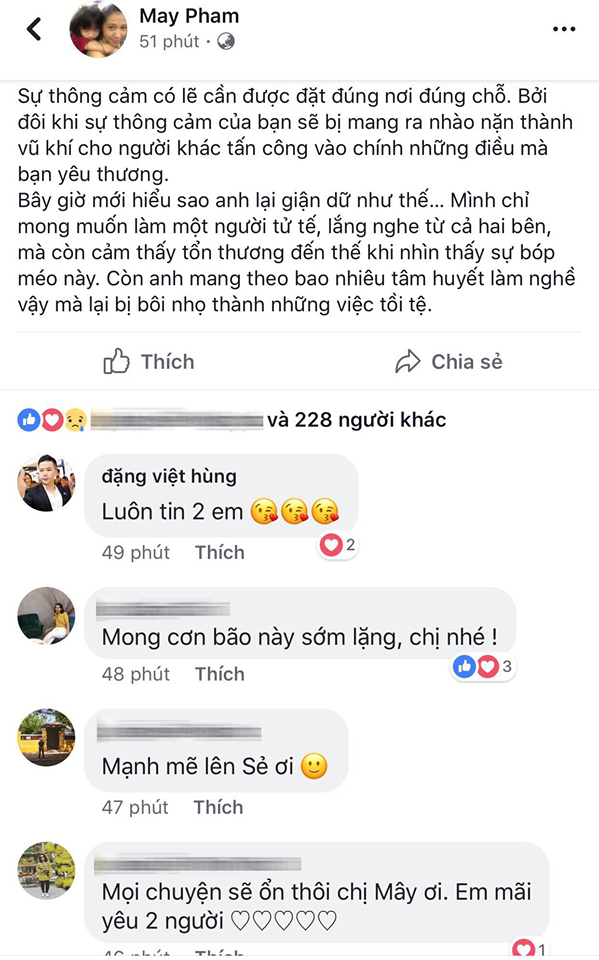 hot tang thanh ha len tieng ung ho vo chong pham anh khoa giua bao to