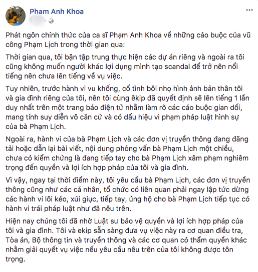 pham anh khoa thua nhan cau noi so soang co the bang anh mat nhu loi to cao cua pham lich
