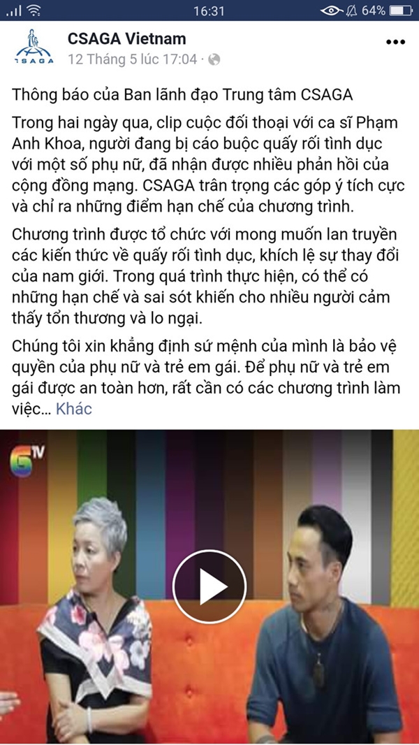 csaga xin loi sau cuoc tro chuyen gay tranh cai voi pham anh khoa