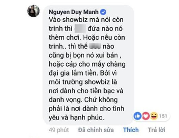 duy manh phat ngon soc ve trinh tiet trong showbiz mang le minh son tam than
