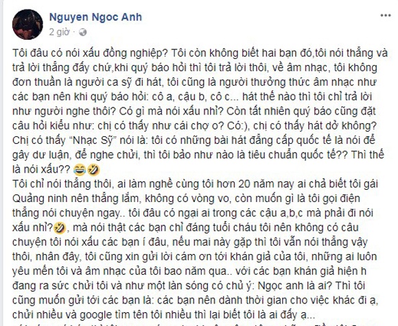 Ca sĩ Ngọc Anh: 'Tôi đâu có nói xấu đồng nghiệp, tôi còn không biết hai bạn đó' ca si ngoc anh toi dau co noi xau dong nghiep toi con khong biet hai ban do