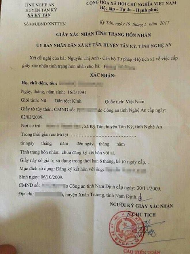 giay xac nhan cho co gai 26 tuoi lay chong 8 tuoi la do loi danh may
