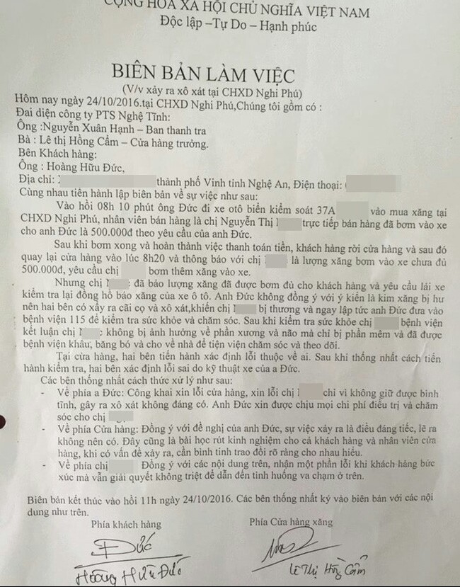 vu can bo ngan hang danh rach dau nu nhan vien cay xang do loi ky thuat