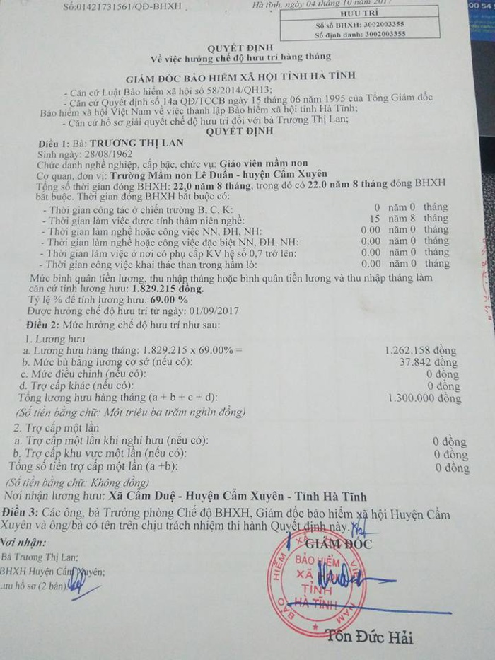 giao vien day 37 nam luong huu 13 trieu dong chung toi cung chi thuc hien theo quy dinh