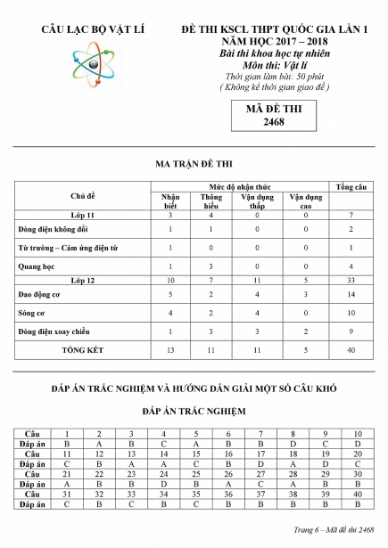 de thi thu thpt quoc gia 2018 mon vat ly lan 1 clb vat ly