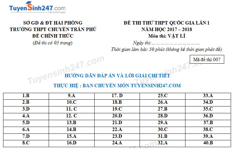 de thi thu thpt quoc gia 2018 mon vat ly thpt chuyen tran phu