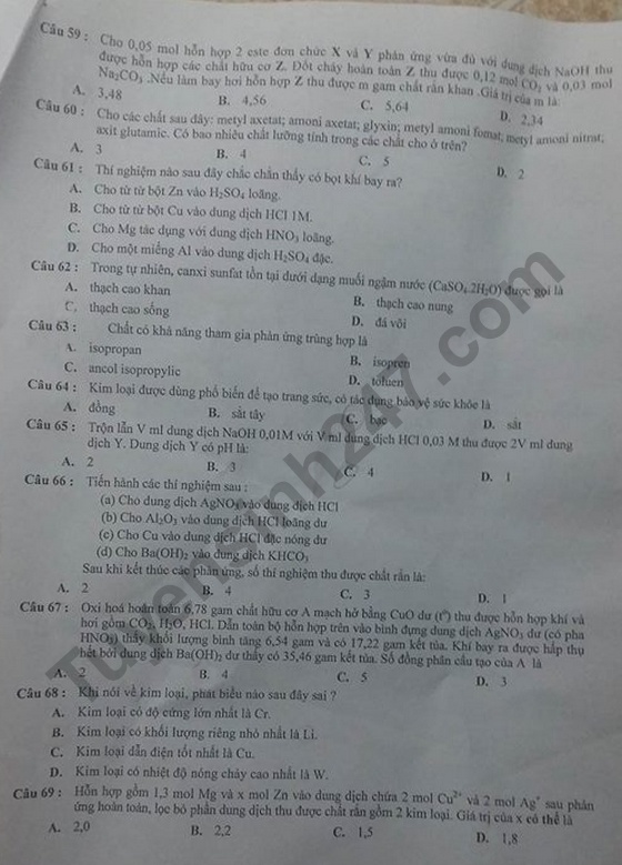 de thi thu thpt quoc gia 2018 lan 1 mon hoa thpt chuyen thai nguyen