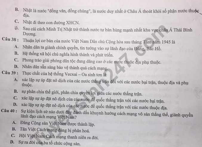 de thi thu thpt quoc gia 2018 lan 1 mon su thpt chuyen thai nguyen