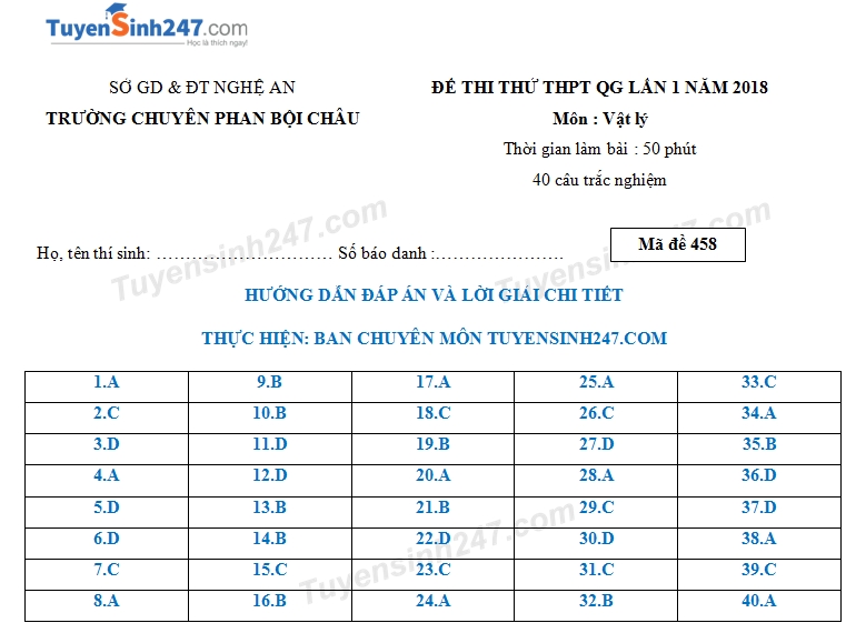 de thi thu thpt quoc gia 2018 lan 1 mon vat ly thpt chuyen phan boi chau