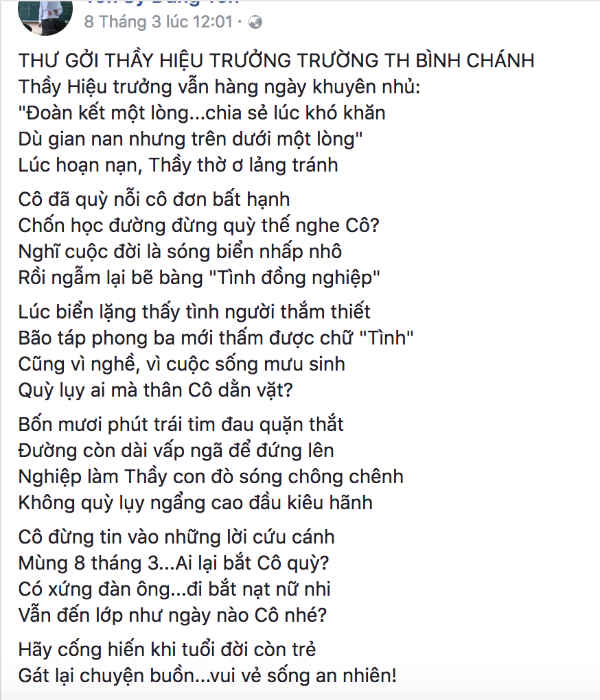 buc tam thu gui phu huynh ep co giao quy goi gay xuc dong