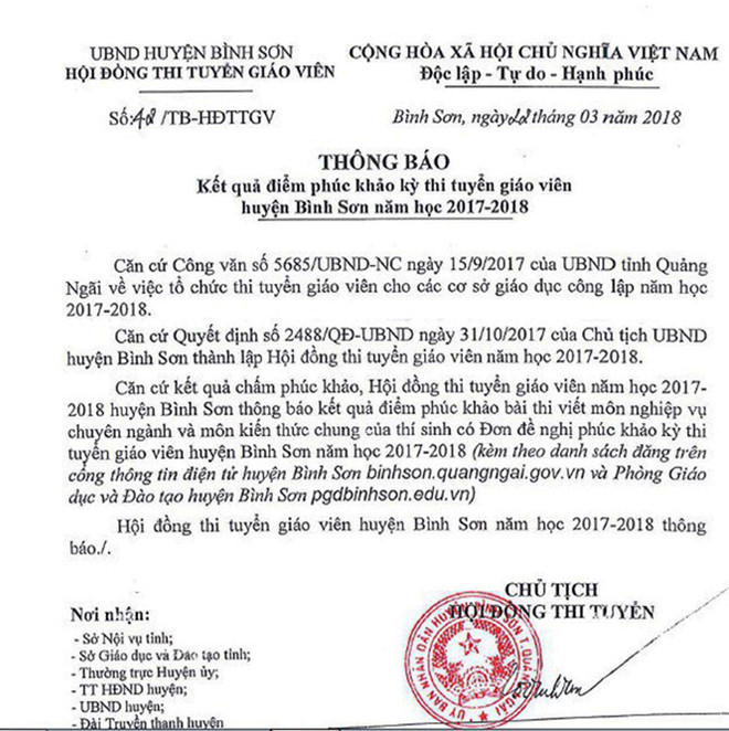 nhieu giao vien buc xuc vi ket qua thi tuyen dau thanh rot