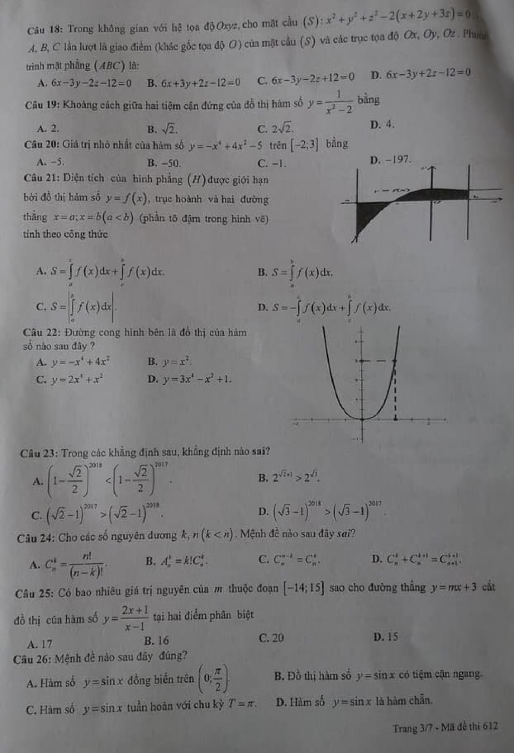 Đề thi học kỳ 2 môn Toán lớp 12 năm học 2017-2018 Sở GD&ĐT Nam Định de thi hoc ky 2 mon toan lop 12 nam hoc 2017 2018 so gddt nam dinh