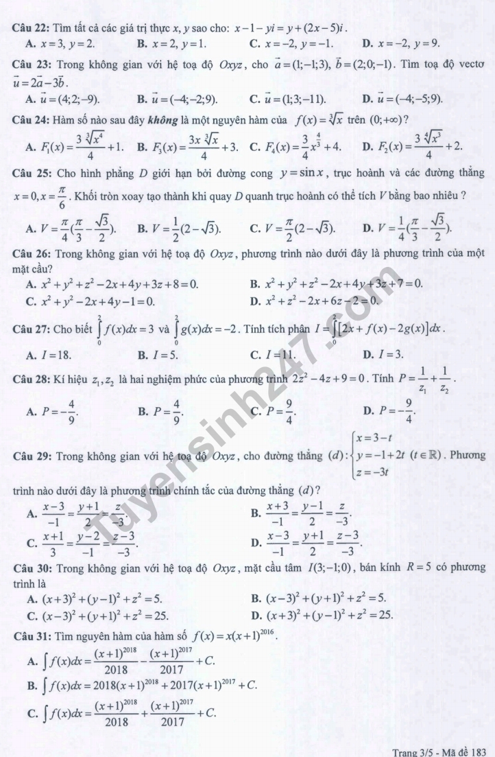 Đề thi học kỳ 2 môn Toán lớp 12 năm học 2017-2018 Sở GD&ĐT Đồng Tháp de thi hoc ky 2 mon toan lop 12 nam hoc 2017 2018 so gddt dong thap