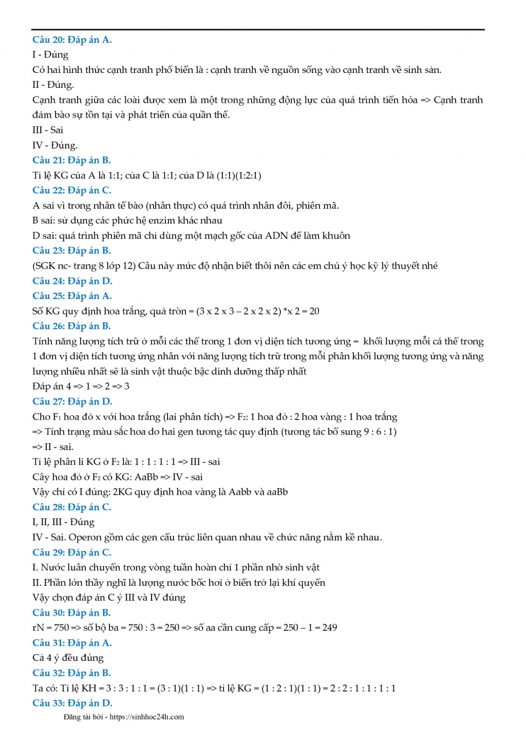 giai chi tiet de thi thu thpt quoc gia 2018 mon sinh lan 2 thpt chuyen dh vinh