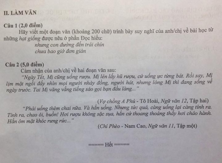 Đề thi học kỳ 2 môn Văn lớp 12 năm học 2017-2018 Sở GD&ĐT Bắc Ninh de thi hoc ky 2 mon van lop 12 nam hoc 2017 2018 so gddt bac ninh